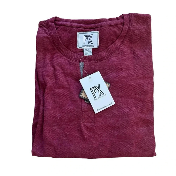 PX Clothing Mens Henley Blue Long Sleeve Shirt Textured Top Tee Buttons XXL NWT - Picture 3 of 9